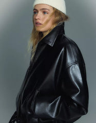 FAUX LEATHER BOMBER JACKET