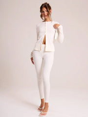 RIBBED BUTTON THROUGH LONG SLEEVE CREW NECK TOP & LEGGING SET