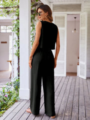 BUTTON FRONT TANK TOP AND WIDE LEG PANTS
