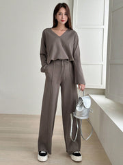 DROP SHOULDER TOP & DRAWSTRING WAIST KNIT PANTS