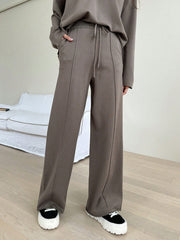 DROP SHOULDER TOP & DRAWSTRING WAIST KNIT PANTS