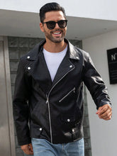 MEN ZIP UP PU LEATHER MOTO JACKET