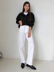 BLACK SOLID BUTTON FRONT DROP SHOULDER SHIRT