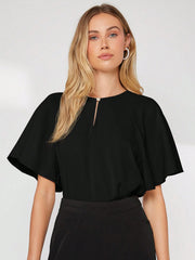 ROUND NECK HOLLOW BUTTERFLY SLEEVE LOOSE DRAPING TOP