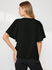 ROUND NECK HOLLOW BUTTERFLY SLEEVE LOOSE DRAPING TOP