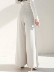 WOMEN SUMMER TIE WAIST SOLID COLOR WIDE LEG PANTS