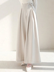 WOMEN SUMMER TIE WAIST SOLID COLOR WIDE LEG PANTS