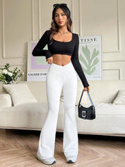 WOMEN HIGH WAISTED V CROSSOVER BOOTCUT TROUSER