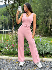 LADIES' SOLID COLOR SIMPLE VEST AND CASUAL PANTS