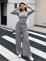 WOMEN'S SLIM FIT TOP AND WIDE LEG PANTS SET