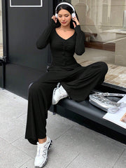 WOMEN'S SLIM FIT TOP AND WIDE LEG PANTS SET