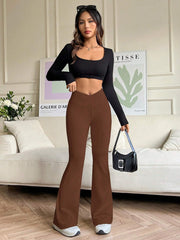 WOMEN HIGH WAISTED V CROSSOVER BOOTCUT TROUSER