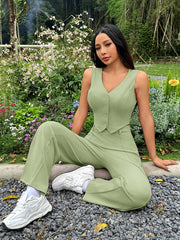 LADIES' SOLID COLOR SIMPLE VEST AND CASUAL PANTS