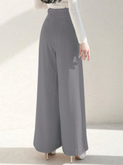 WOMEN SUMMER TIE WAIST SOLID COLOR WIDE LEG PANTS