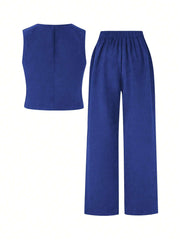 WOMEN'S SUMMER CASUAL COMMUTER SOLID COLOR VEST AND PANTS SET