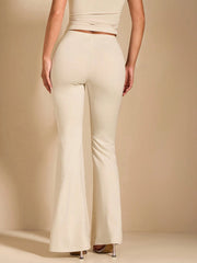 DEEP NECK CROP TOP AND SQUARE EMBELLISHED PLEATED FLARE PANTS