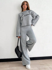 WOMEN'S EMBROIDERY BELL SLEEVE PULLOVER AND WIDE LEG PANT
