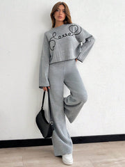 WOMEN'S EMBROIDERY BELL SLEEVE PULLOVER AND WIDE LEG PANT