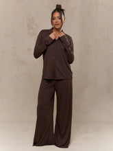 LONG SLEEVE BUTTON UP COLLARED SHIRT & WIDE LEG TROUSER LOUNGE SET