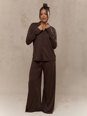 LONG SLEEVE BUTTON UP COLLARED SHIRT & WIDE LEG TROUSER LOUNGE SET