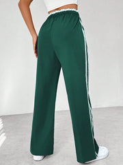 WOMEN'S STRIPED DRAWSTRING WAIST CASUAL STRAIGHT PANTS