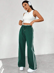 WOMEN'S STRIPED DRAWSTRING WAIST CASUAL STRAIGHT PANTS