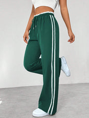 WOMEN'S STRIPED DRAWSTRING WAIST CASUAL STRAIGHT PANTS