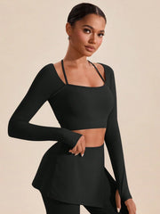 CORSET LONG SLEEVE FITTED CROPPED TOP AND BOTTOM