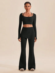 CORSET LONG SLEEVE FITTED CROPPED TOP AND BOTTOM