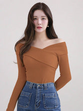 WOMEN'S SOLID COLOR LAPEL OFF SHOULDER ELEGANT MIDI T-SHIRT