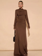 LONG SLEEVE MOCK NECK RUCHED DRESS