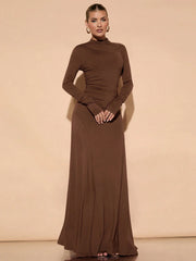 LONG SLEEVE MOCK NECK RUCHED DRESS