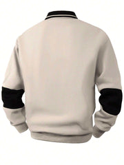 MEN'S BUTTON-UP LONG SLEEVE STRIPED PULLOVER SWEATSHIRT