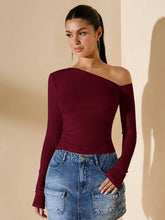 ASYMMETRICAL NECK LONG SLEEVE SLIM FIT CASUAL TOP
