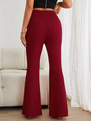 HIGH WAIST FLARE LEG PANTS WITH POCKETS