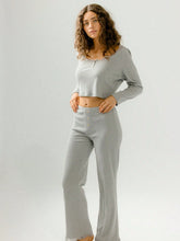 SCALLOP LACE TRIM LONG-SLEEVE TOP AND LOUNGE PANTS SET