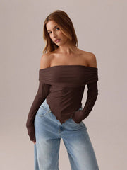 ASYMMETRICAL PLEATED LONG-SLEEVED TOP