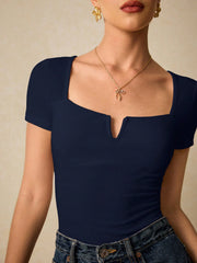 SOLID COLOR SLIM FIT SHORT SLEEVE TOP