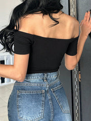 HALTERNECK SHORT SLEEVE SLIM FIT CASUAL TOP