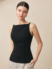 KNIT VEST WITH SQUARE NECKLINE, SPAGHETTI STRAPS, BOW ON BACK