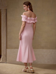 RUFFLE TRIM BIAS CUT DRESS