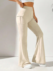 WOMEN'S POCKET DESIGN VERSATILE FLARED TROUSERS