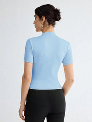 WOMEN'S SOLID COLOR PLEATED ELEGANT SHORT SLEEVE TOP