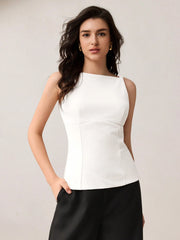 KNIT VEST WITH SQUARE NECKLINE, SPAGHETTI STRAPS, BOW ON BACK