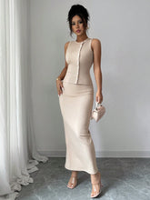 SOLID COLOR ROUND NECK FITTED CAMISOLE AND MIDI SKIRT SET