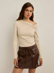 TWISTED OFF-SHOULDER LONG-SLEEVE TOP