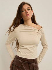 TWISTED OFF-SHOULDER LONG-SLEEVE TOP