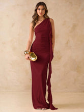 ASYMMETRIC RUFFLED BACKLESS LONG FLOUNCE HEM DRESS