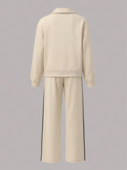 STRIPED ZIP-UP JACKET & HIGH WAIST COMFORTABLE WIDE LEG PANTS