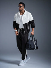 CONTRAST COLOR HOODED JACKET AND SWEATPANTS CASUAL SUIT